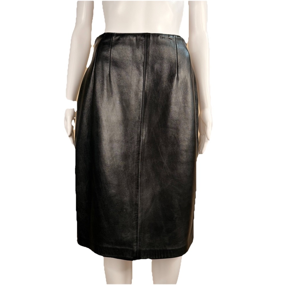 Bagatelle VTG Vibrant Black 100%Leather SZ-8 Midi Skirt Pencil Lining 100% Rayon